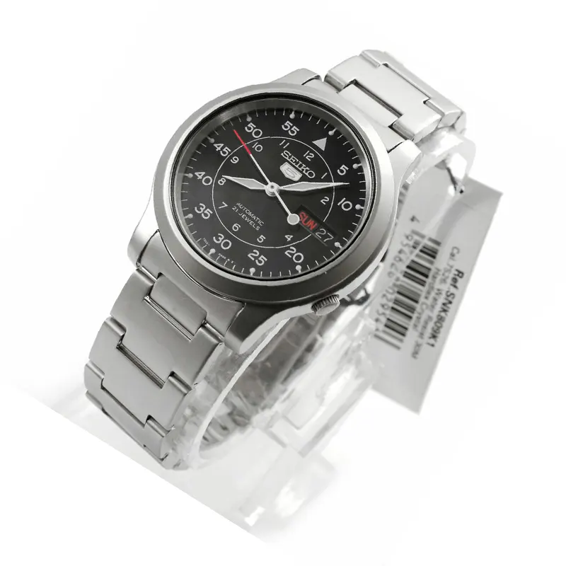 Seiko 5 Black Dial Silver-tone Automatic Men's Watch- SNK809K1